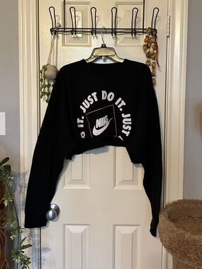 Nike Black Cropped Sweatshirt with White Logo